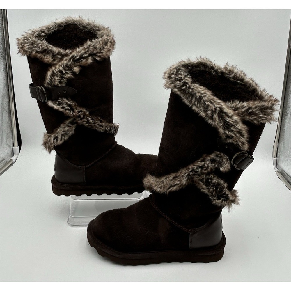 Bearpaw Sheilah Tall Suede Fur Lined Boots‎ Winter Snow Women 7 Brown New